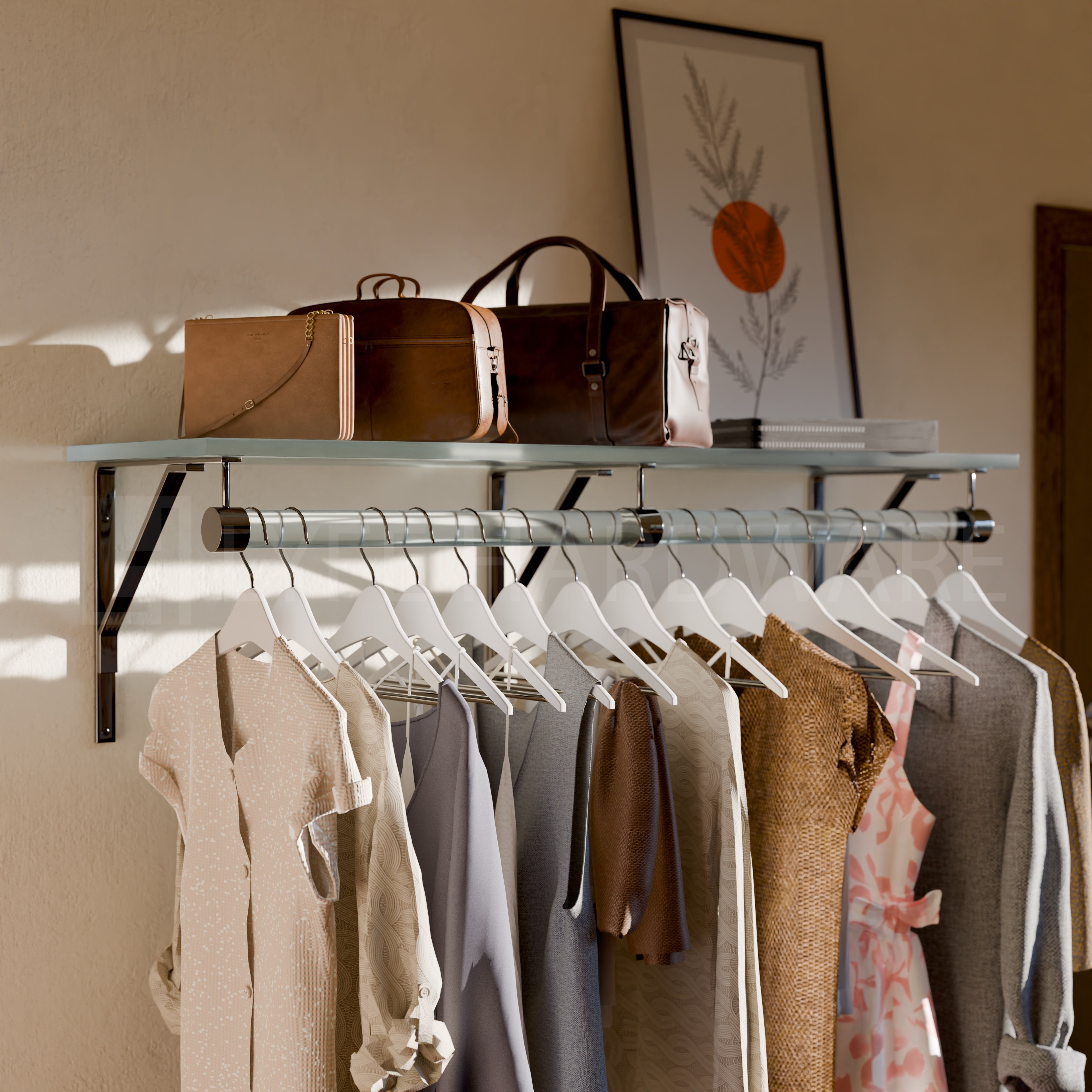 Acrylic Lucite Shelf Rack with Hanging Rod